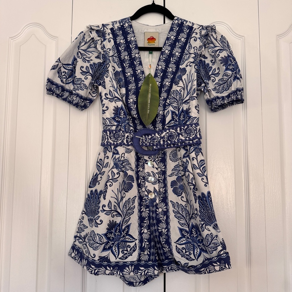 NWT XS Farm Rio Off-White Shell Garden Organic Cotton Floral Romper MSRP $220